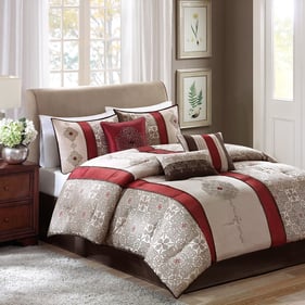 Olliix Madison Park Donovan Red Queen 7pc Jacquard Comforter Set