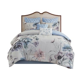 Olliix Madison Park Cassandra Blue Queen 8pc Cotton Printed Comforter Set