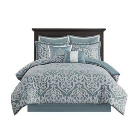 Olliix Madison Park Odette Aqua Silver Queen 8pc Jacquard Comforter Set