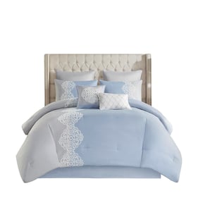 Olliix Madison Park Panache Blue King 8pc Embroidered Microfiber Comforter ...