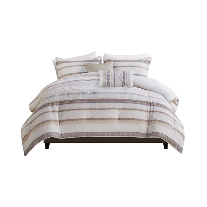 Olliix Madison Park Langley Neutral King Cal King 5pc Clipped Jacquard Comforter Set OLIX-MP10-8165