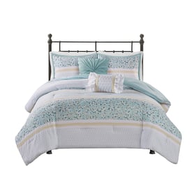 Olliix Madison Park Caralie Aqua Full Queen 5pc Seersucker Comforter Set