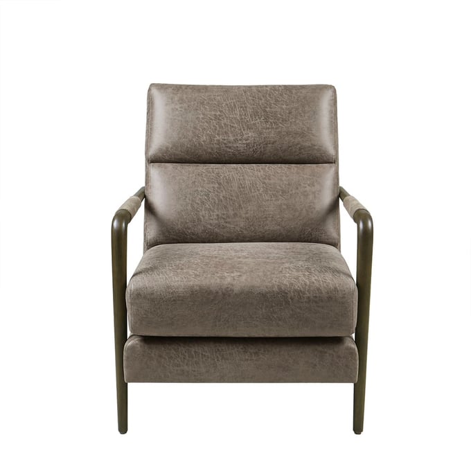 Olliix Madison Park Gavin Brown Faux Leather Channel Accent Armchair OLIX-MP100-1188