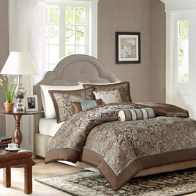 Olliix Madison Park Aubrey Blue Brown Full Queen 6pc Duvet Cover Set