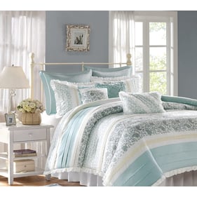 Olliix Madison Park Dawn Aqua Queen 9pc Cotton Percale Duvet Cover Set