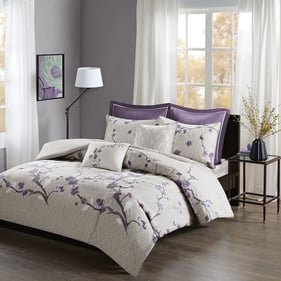 Olliix Madison Park Holly Purple Taupe King Cal King 7pc Cotton Duvet Cover...