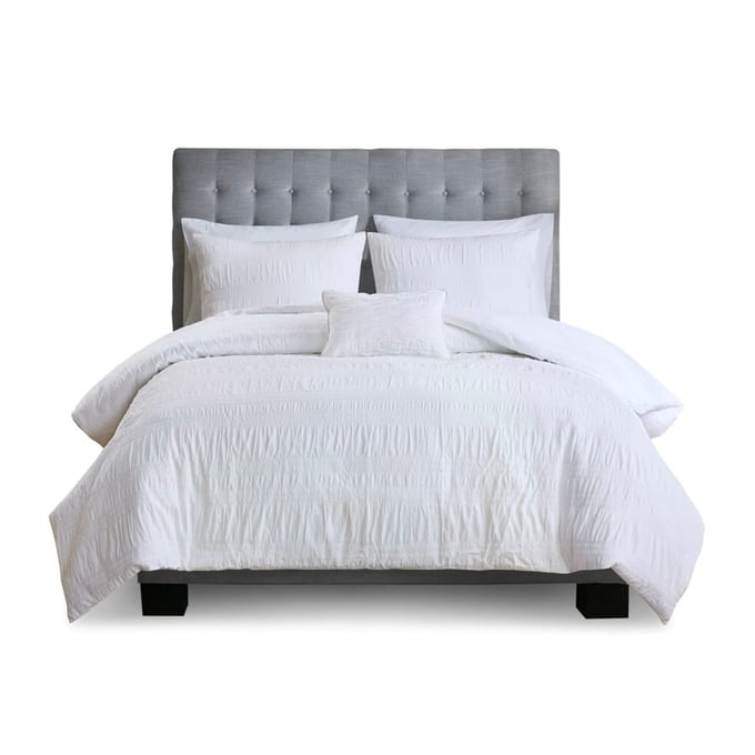 Olliix Madison Park Nicolette White Full Queen 4pc Seersucker Duvet Cover Set OLIX-MP12-4396