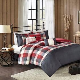 Olliix Madison Park Ridge Red King Cal King 6pc Herringbone Duvet Cover Set