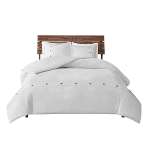 Olliix Madison Park Finley White Full Queen 3pc Cotton Waffle Weave Duvet C...