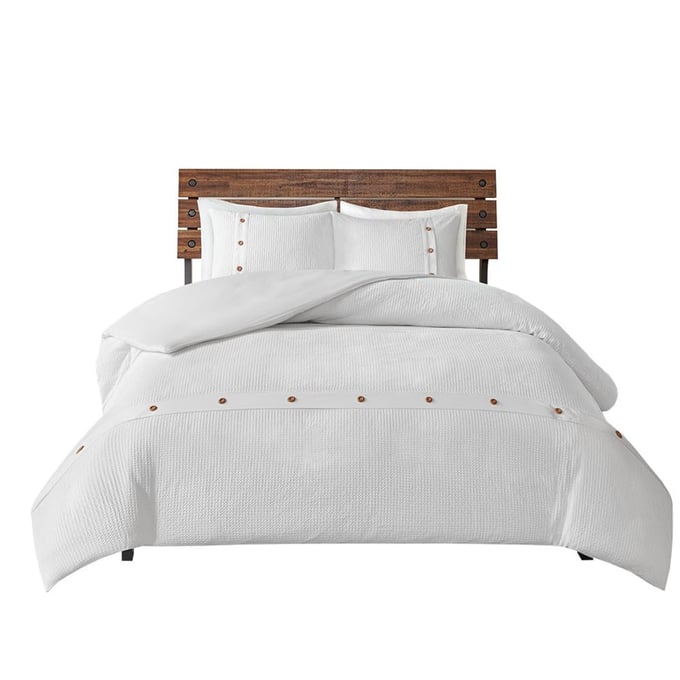 Olliix Madison Park Finley White King Cal King 3pc Cotton Waffle Weave Duvet Cover Set OLIX-MP12-5627