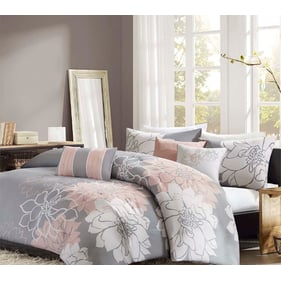 Olliix Madison Park Lola Grey Peach Full Queen 6pc Duvet Cover Set