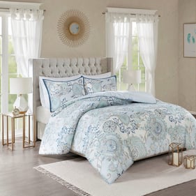 Olliix Madison Park Isla Blue King Cal King 3pc Printed Reversible Duvet Co...