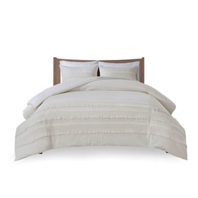 Olliix Madison Park Amaya Ivory King Cal King 3pc Cotton Seersucker Duvet C...