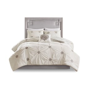 Olliix Madison Park Malia Ivory Full Queen 4pc Reversible Duvet Cover Set