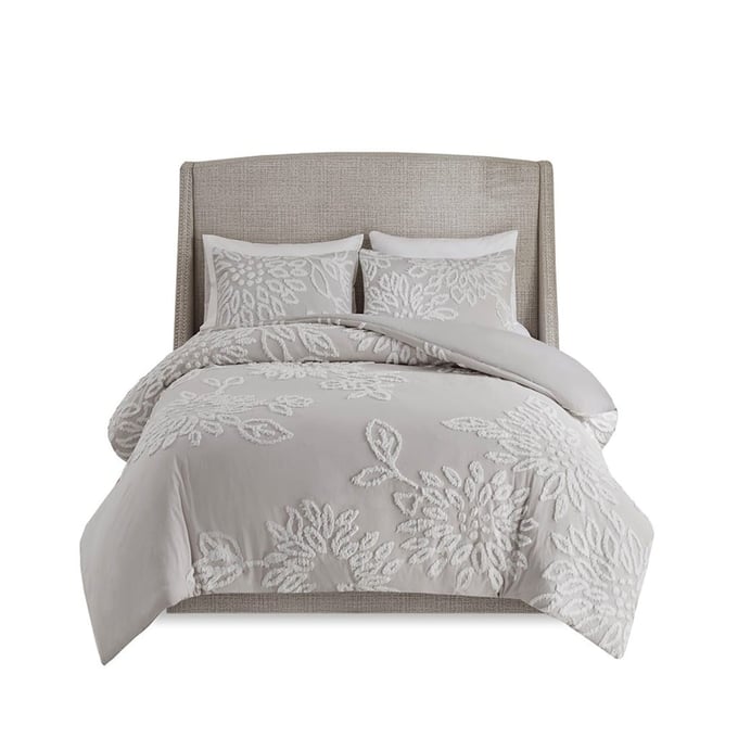 Olliix Madison Park Veronica Warm Grey White King Cal King 3pc Duvet Cover Set OLIX-MP12-6395