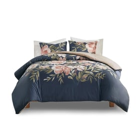 Olliix Madison Park Camillia Navy King Cal King 3pc Cotton Duvet Cover Set