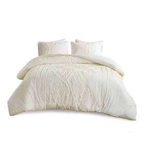 Olliix Madison Park Margot Off White Full Queen 3pc Cotton Duvet Cover Set