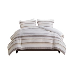 Olliix Madison Park Langley Neutral Full Queen 3pc Clipped Jacquard Duvet C...