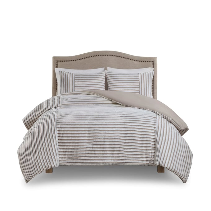 Olliix Madison Park Taylor Natural King Cal King 3pc Clipped Jacquard Duvet Cover Set OLIX-MP12-8202