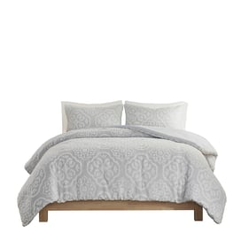 Olliix Madison Park Everly Grey White Full Queen 3pc Tufted Woven Medallion...