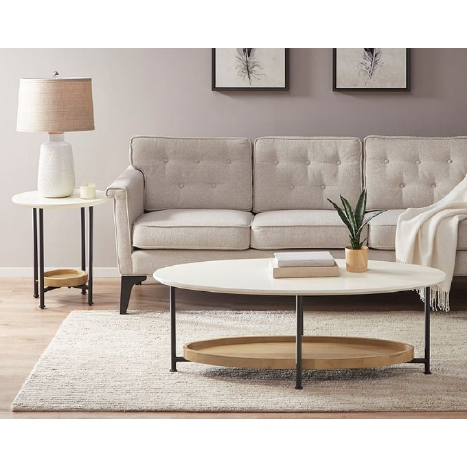 Olliix Madison Park Beaumont White Natural 3pc Coffee Table Set OLIX-BEAUMONT-OCT-S1