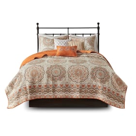 Olliix Madison Park Tangiers Orange King Cal King 6pc Reversible Quilt Set