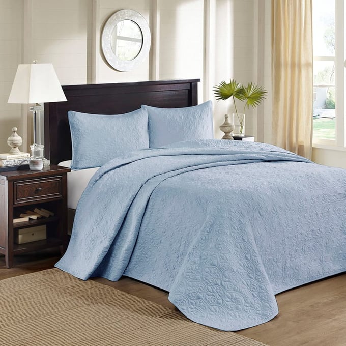 Olliix Madison Park Quebec Blue Queen Reversible Bedspread Set OLIX-MP13-1563