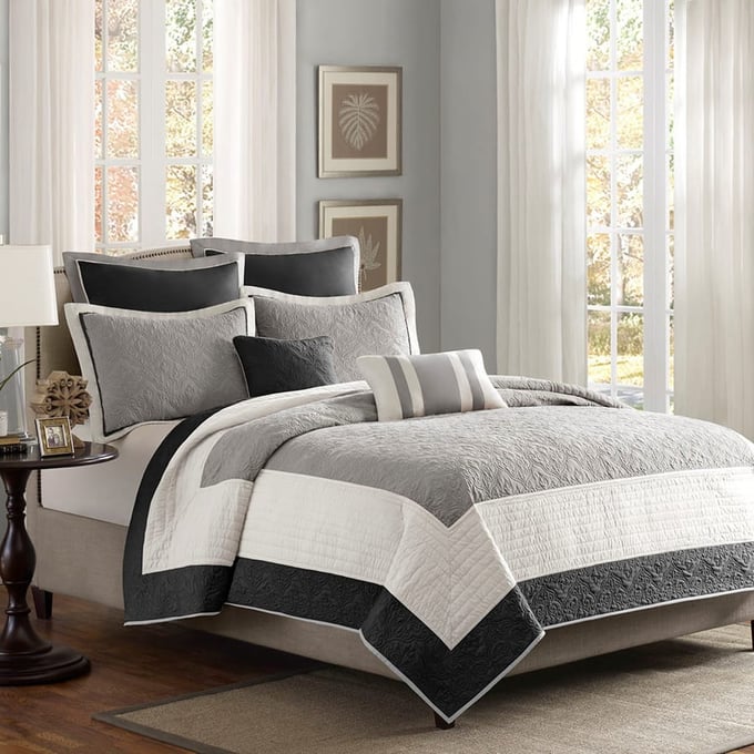 Olliix Madison Park Attingham Black Full Queen 7pc Quilt Set OLIX-MP13-1741