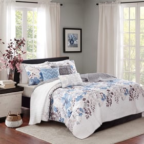 Olliix Madison Park Luna Blue Full Queen 6pc Printed Quilt Set