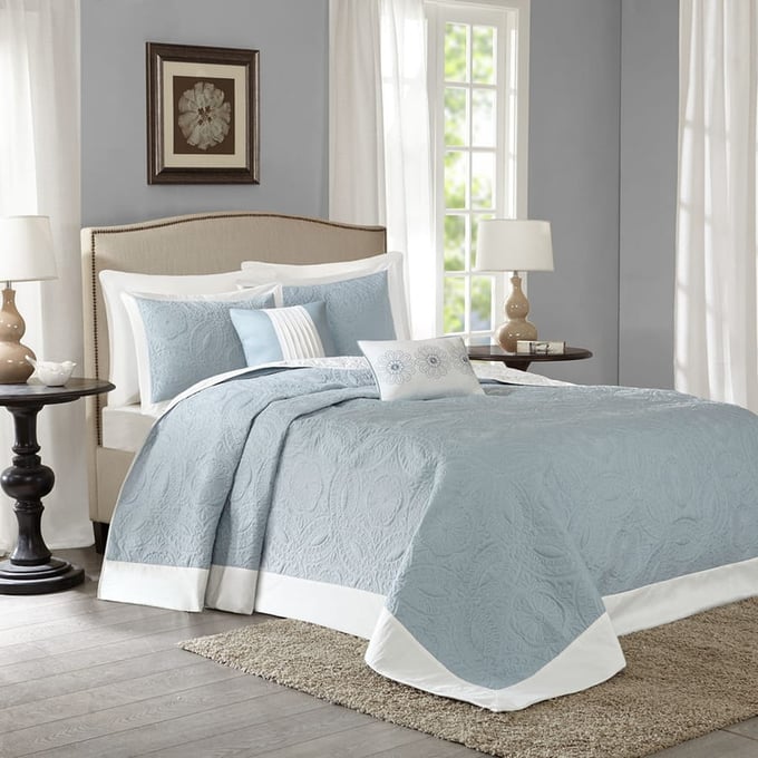 Olliix Madison Park Ashbury Blue King 5pc Reversible Bedspread Set OLIX-MP13-2629