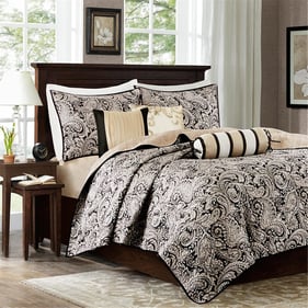 Olliix Madison Park Aubrey Black Full Queen 6pc Jacquard Quilt Set