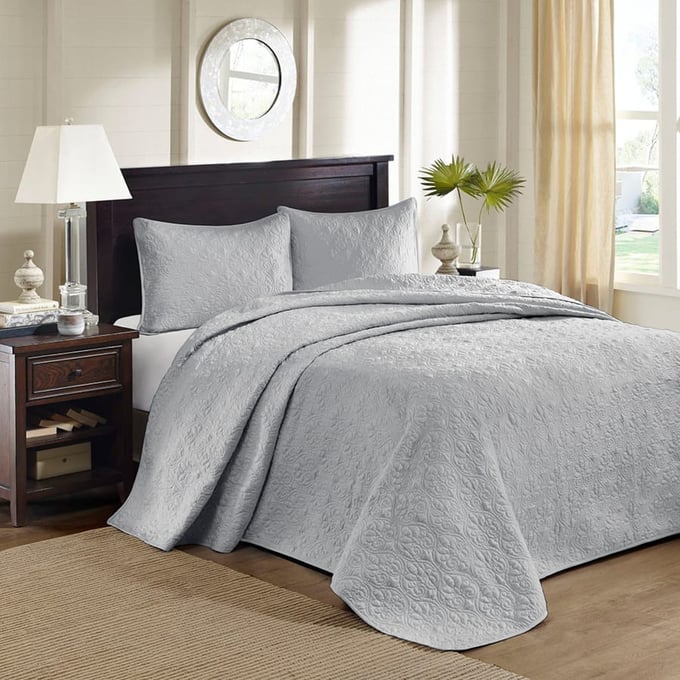 Olliix Madison Park Quebec Grey Queen Reversible Bedspread Set OLIX-MP13-2989