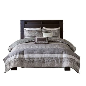 Olliix Madison Park Rhapsody Grey Taupe Full Queen 6pc Reversible Jacquard ...