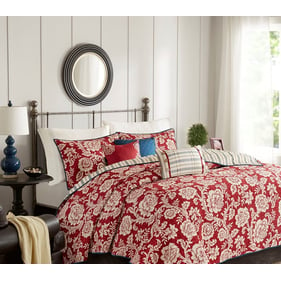 Olliix Madison Park Lucy Red Full Queen 6pc Reversible Quilt Set