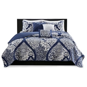 Olliix Madison Park Vienna Indigo Full Queen 6pc Printed Cotton Quilt Set