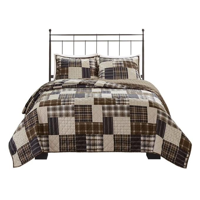 Olliix Madison Park Timber Black Brown King Cal King 3pc Reversible Quilt Set OLIX-MP13-6088