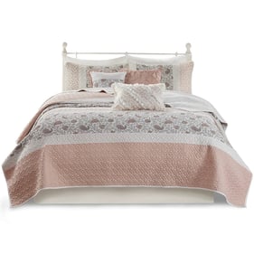 Olliix Madison Park Dawn Blush King Cal King 6pc Cotton Percale Quilt Set