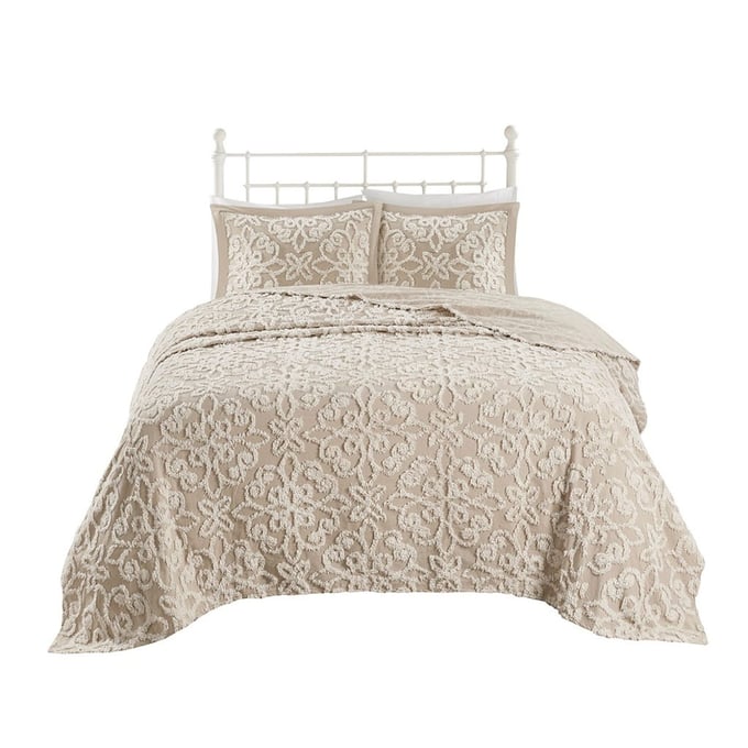 Olliix Madison Park Sabrina Taupe Full Queen 3pc Tufted Bedspread Set OLIX-MP13-7124