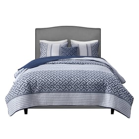 Olliix Madison Park Bennett Navy King Cal King 4pc Jacquard Quilt Set with ...