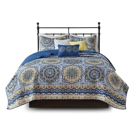 Olliix Madison Park Tangiers Blue Full Queen 6pc Reversible Quilt Set