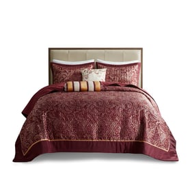 Olliix Madison Park Aubrey Burgundy Queen 5pc Reversible Jacquard Bedspread...