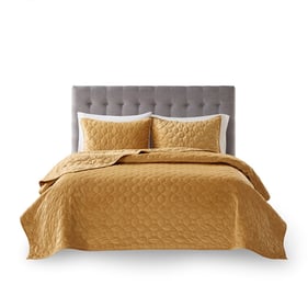 Olliix Madison Park Harper Mustard King Cal King 3pc Velvet Quilt Set