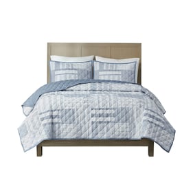 Olliix Madison Park Graham Blue King Cal King 3pc Jacquard Patchwork Quilt ...