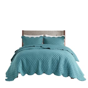 Olliix Madison Park Nala Teal Full Queen 3pc Scalloped Edge Crinkle Quilt S...