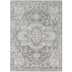 Olliix Madison Park Asher Cream Grey Distressed Medallion Woven Area Rug - ...