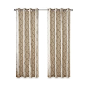 Olliix Madison Park Saratoga Beige Grey Grommet Top Window Curtain Panel - ...