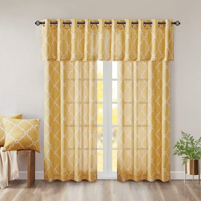 Olliix Madison Park Saratoga Yellow White Grommet Top Window Curtain Panel 84 X 50 The Classy Home