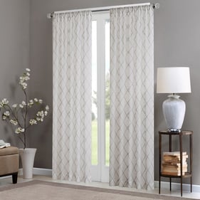 Olliix Madison Park Irina White Grey Diamond Sheer Window Curtain Panel - 8...