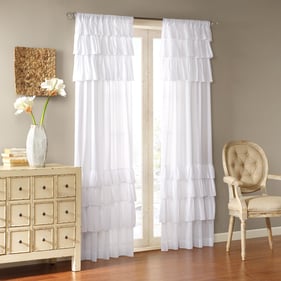 Olliix Madison Park Anna White Cotton Oversized Ruffle Curtain Panel - 50 x...