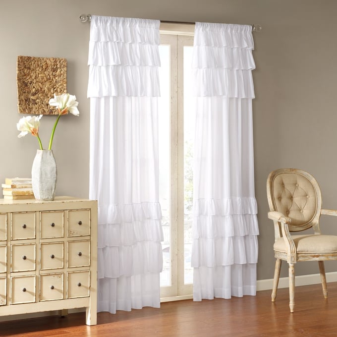 Olliix Madison Park Anna White Cotton Oversized Ruffle Curtain Panel - 50 x 84 OLIX-WIN40-140